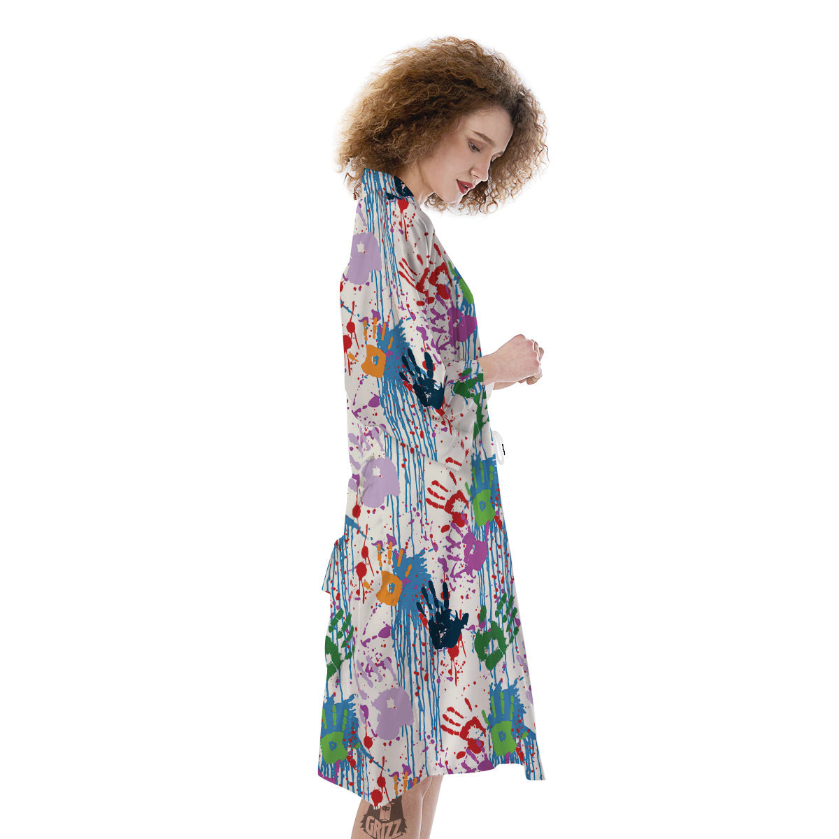 Abstract Hand Prints Colorful Print Pattern Kimono-grizzshop