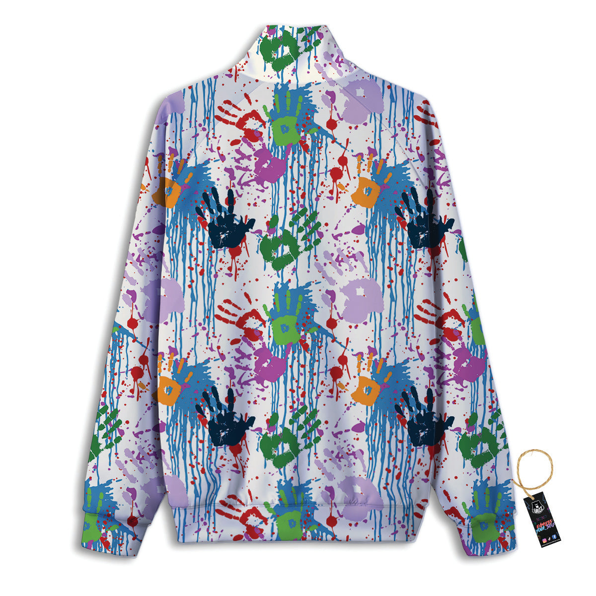 Abstract Hand Prints Colorful Print Pattern Track Jacket-grizzshop