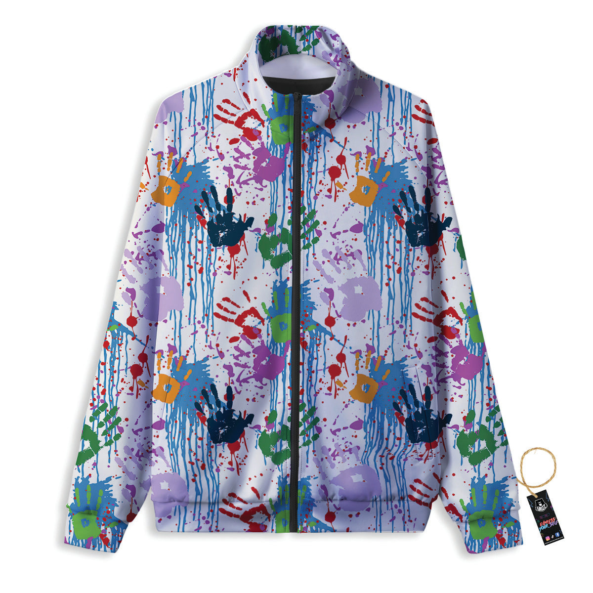 Abstract Hand Prints Colorful Print Pattern Track Jacket-grizzshop
