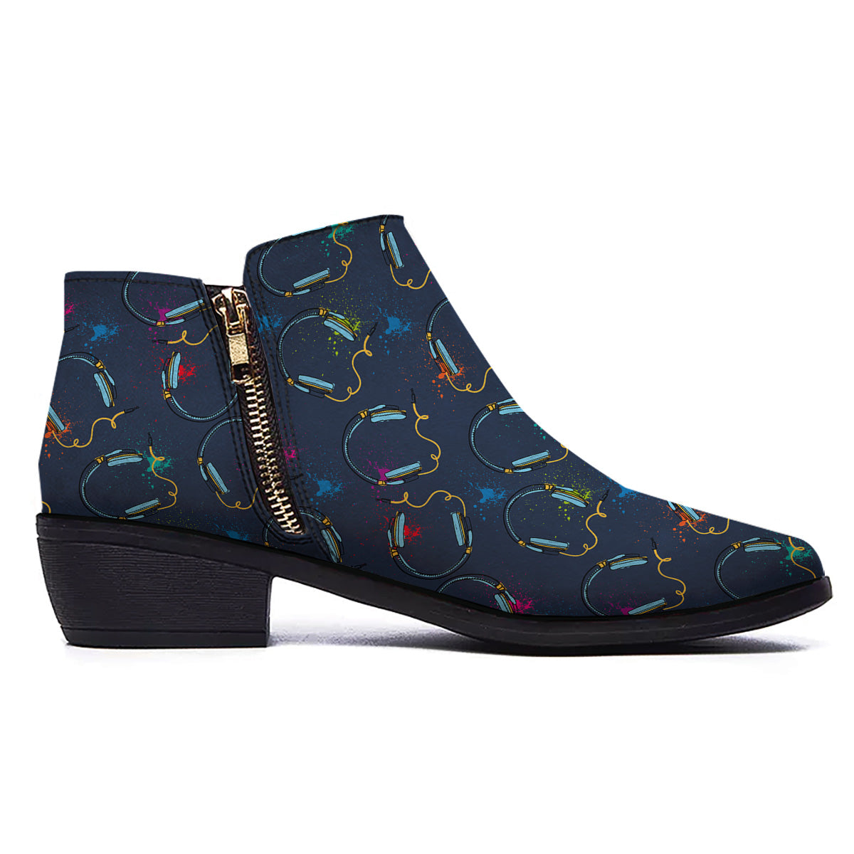 Abstract Headphone Blue Print Pattern Ankle Boots-grizzshop