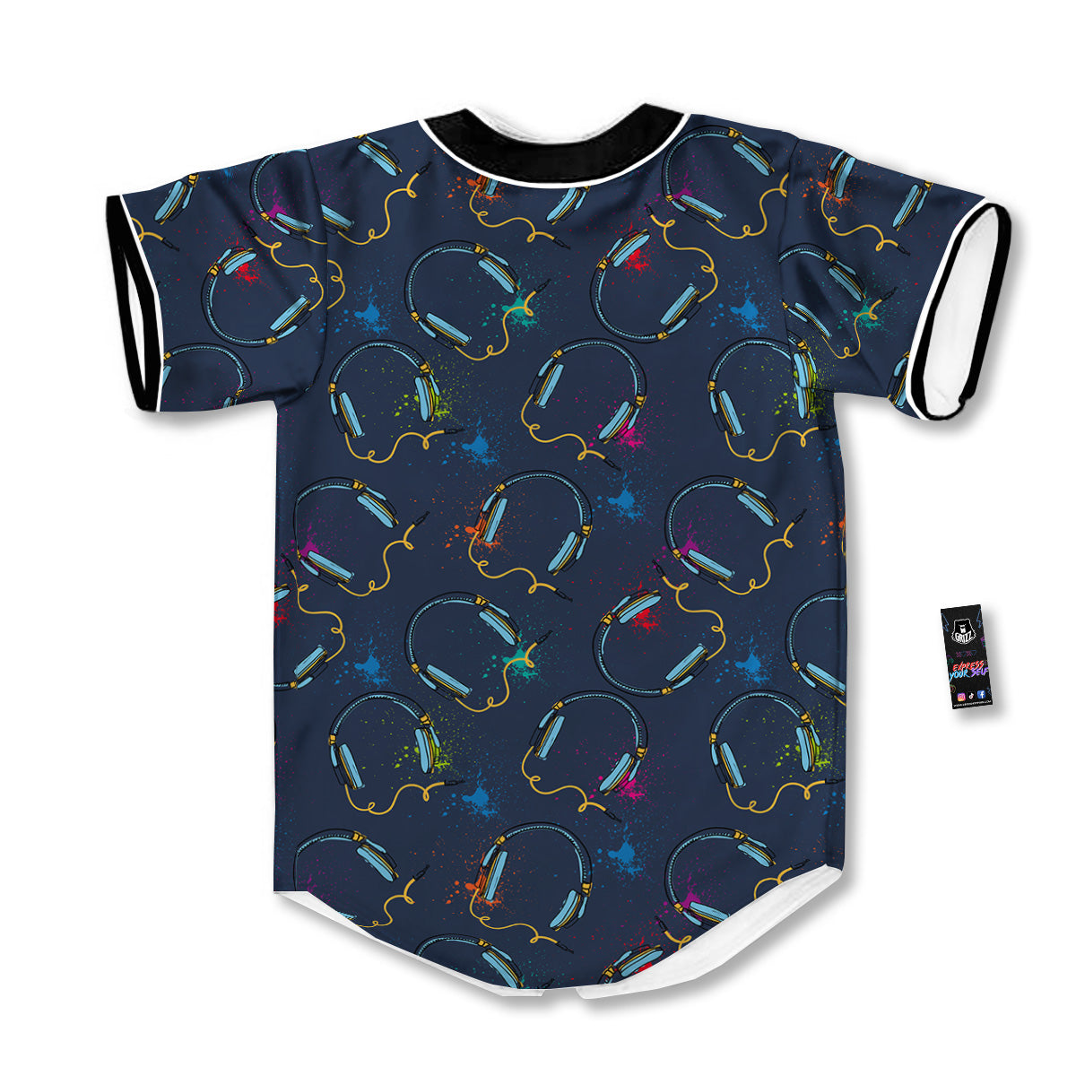 Abstract Headphone Blue Print Pattern Baseball Jersey-grizzshop