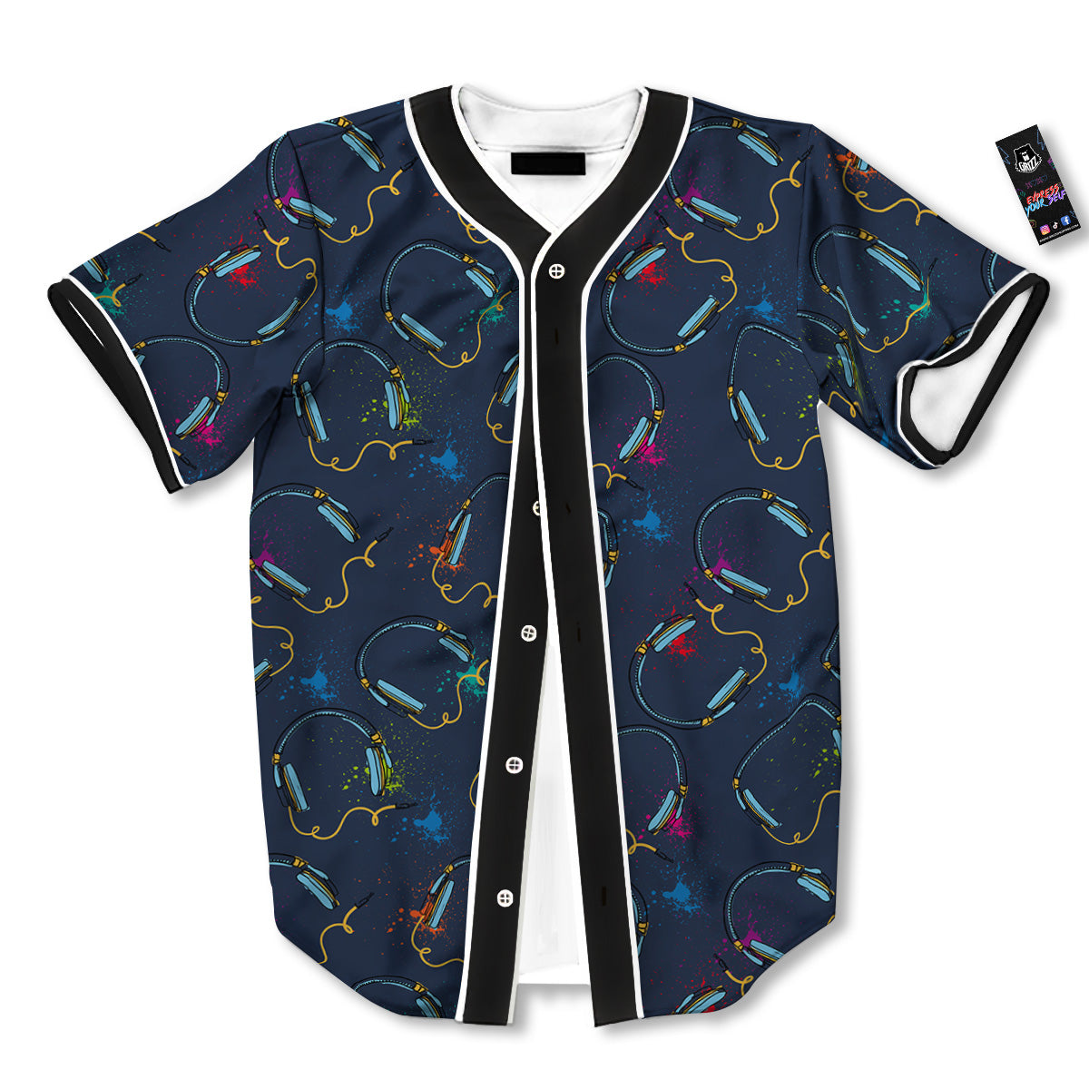 Abstract Headphone Blue Print Pattern Baseball Jersey-grizzshop