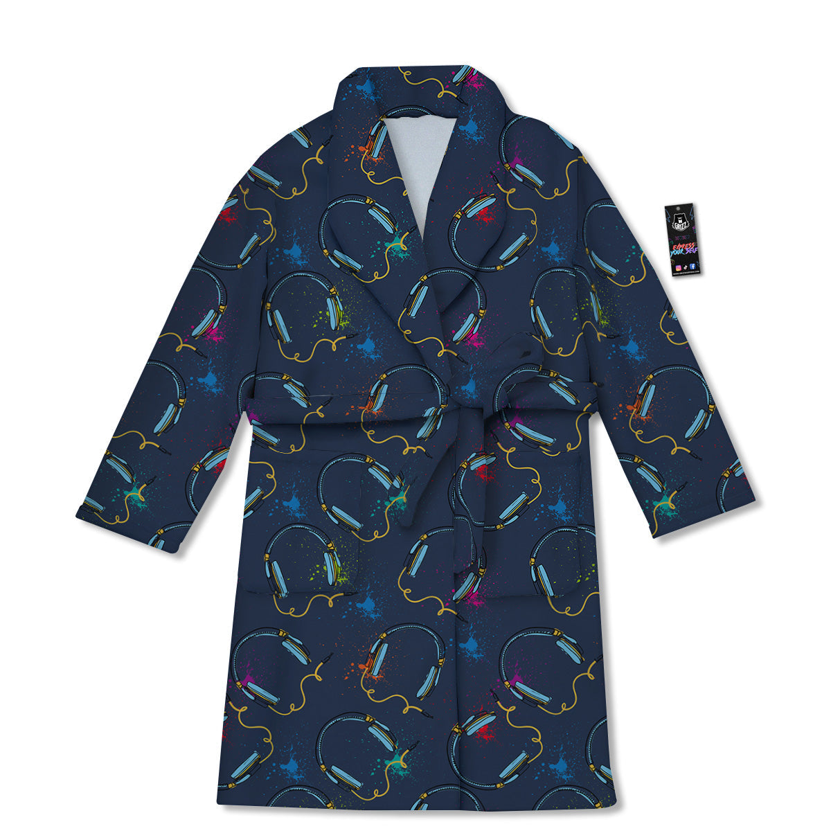 Abstract Headphone Blue Print Pattern Bathrobe-grizzshop