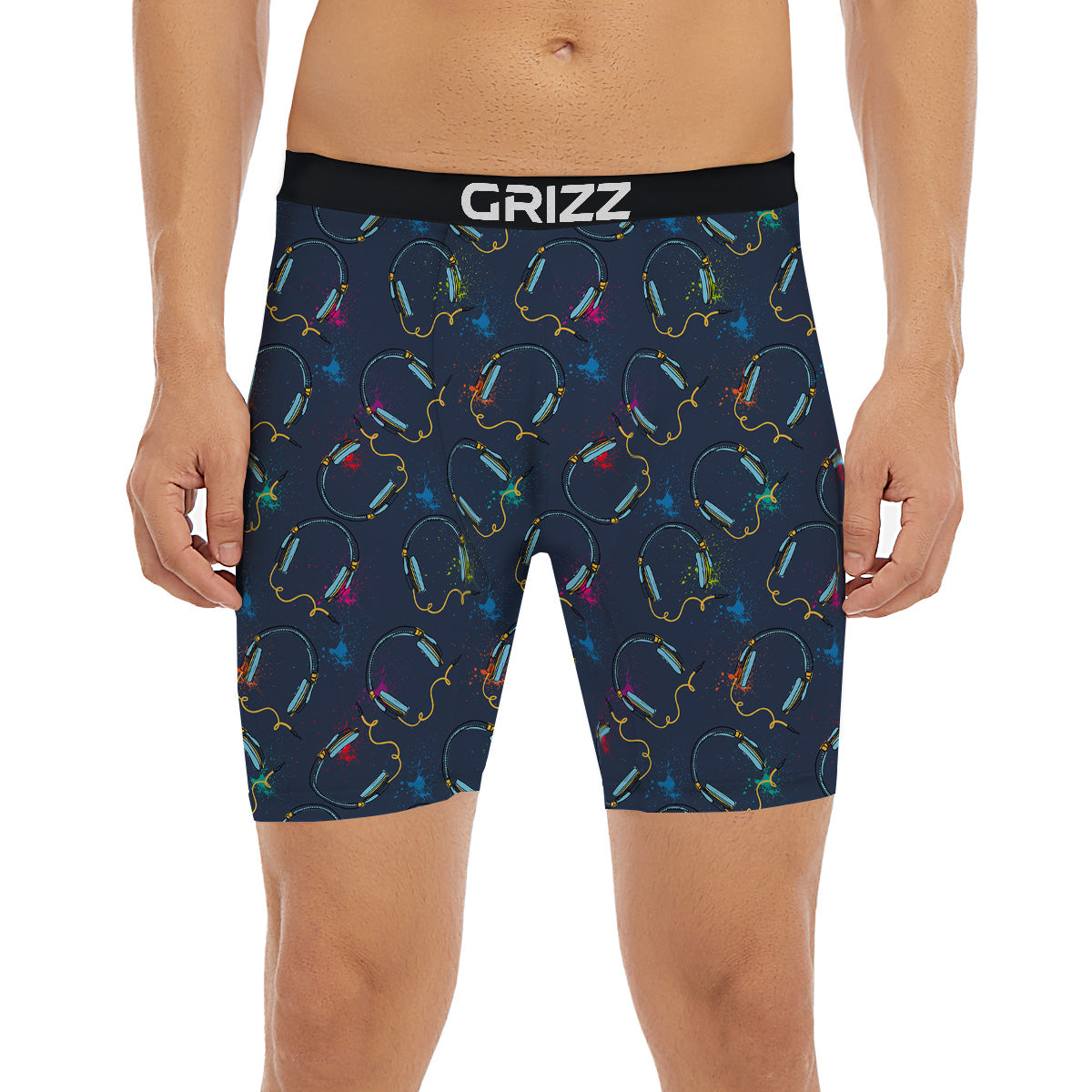 Abstract Headphone Blue Print Pattern Boxer Briefs-grizzshop