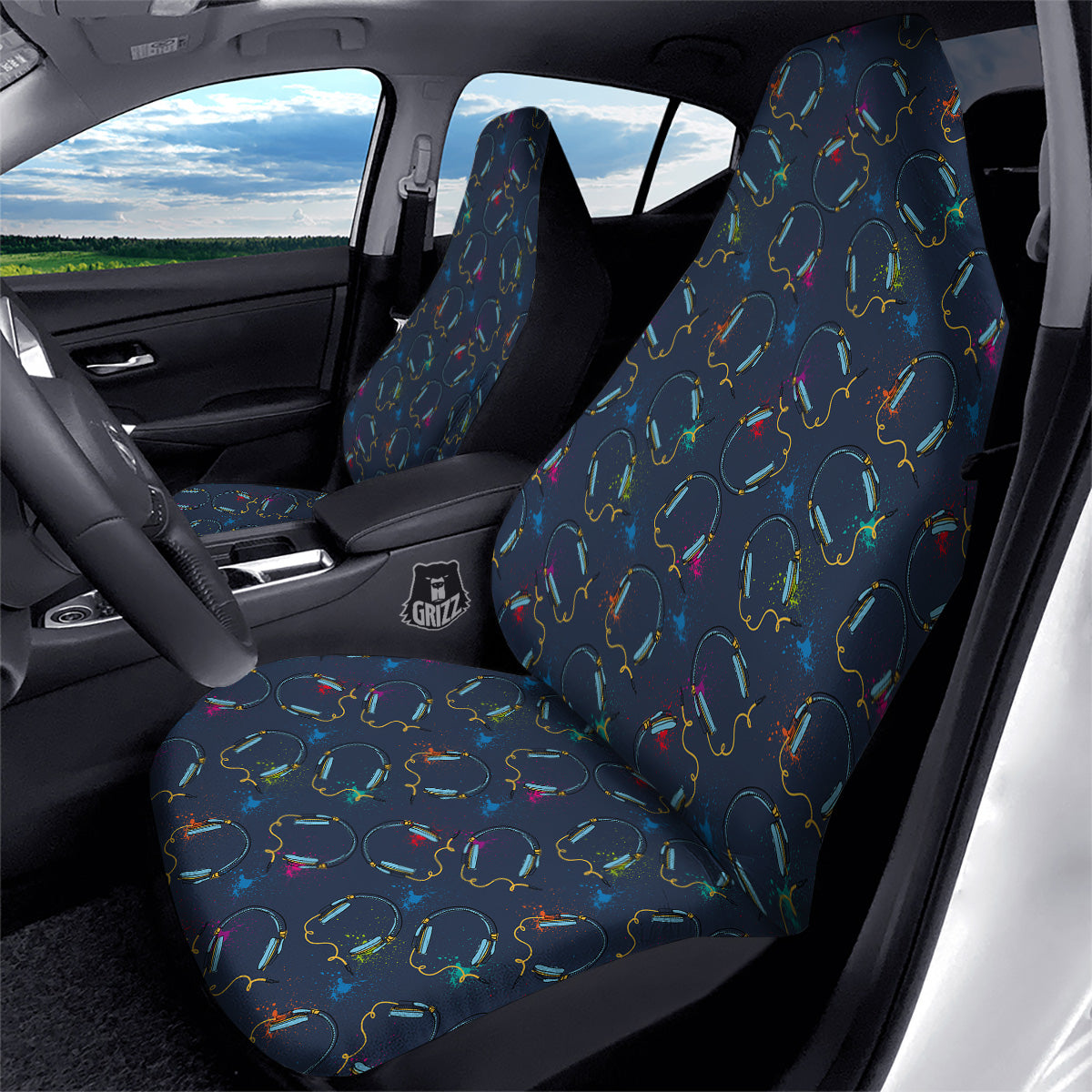 Abstract Headphone Blue Print Pattern Car Seat Covers-grizzshop