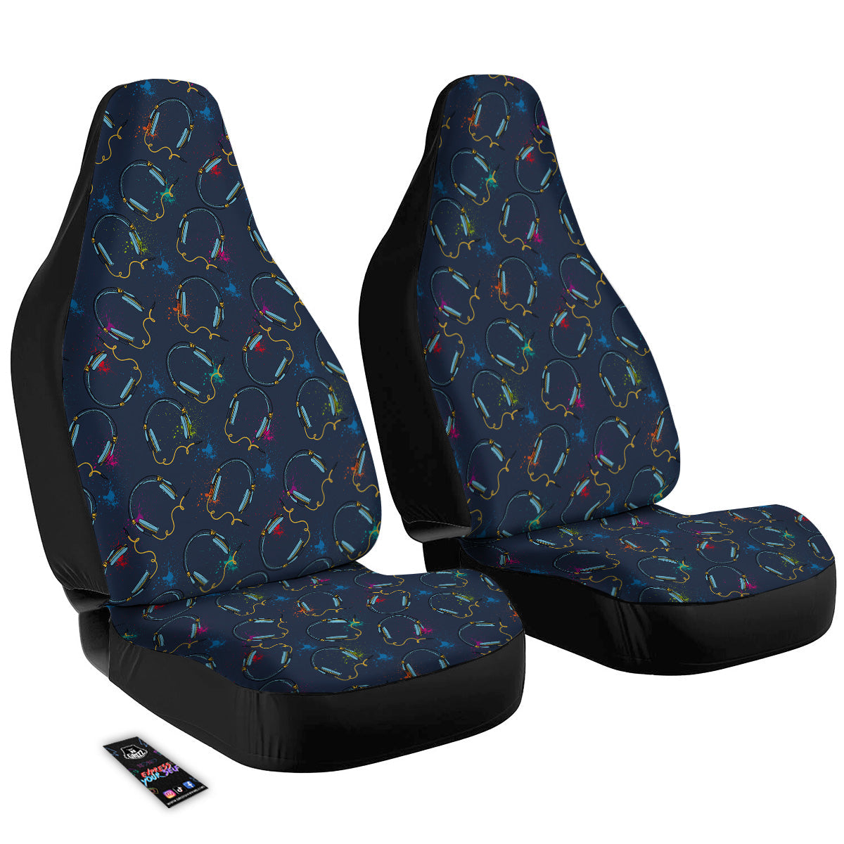 Abstract Headphone Blue Print Pattern Car Seat Covers-grizzshop