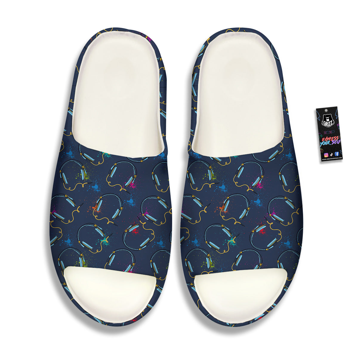 Abstract Headphone Blue Print Pattern Sandals-grizzshop