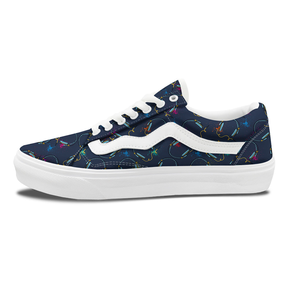 Abstract Headphone Blue Print Pattern Skate Shoes-grizzshop