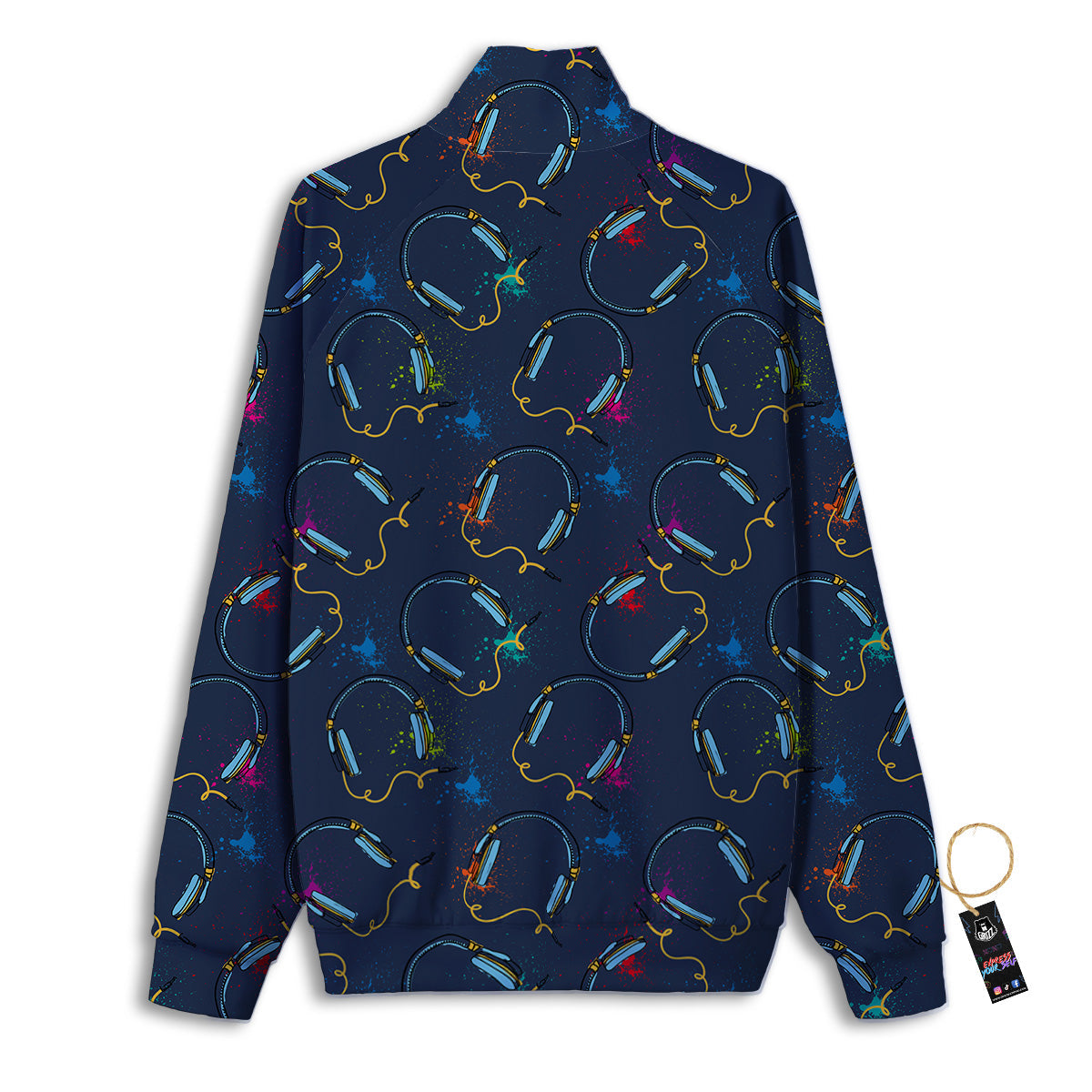 Abstract Headphone Blue Print Pattern Track Jacket-grizzshop