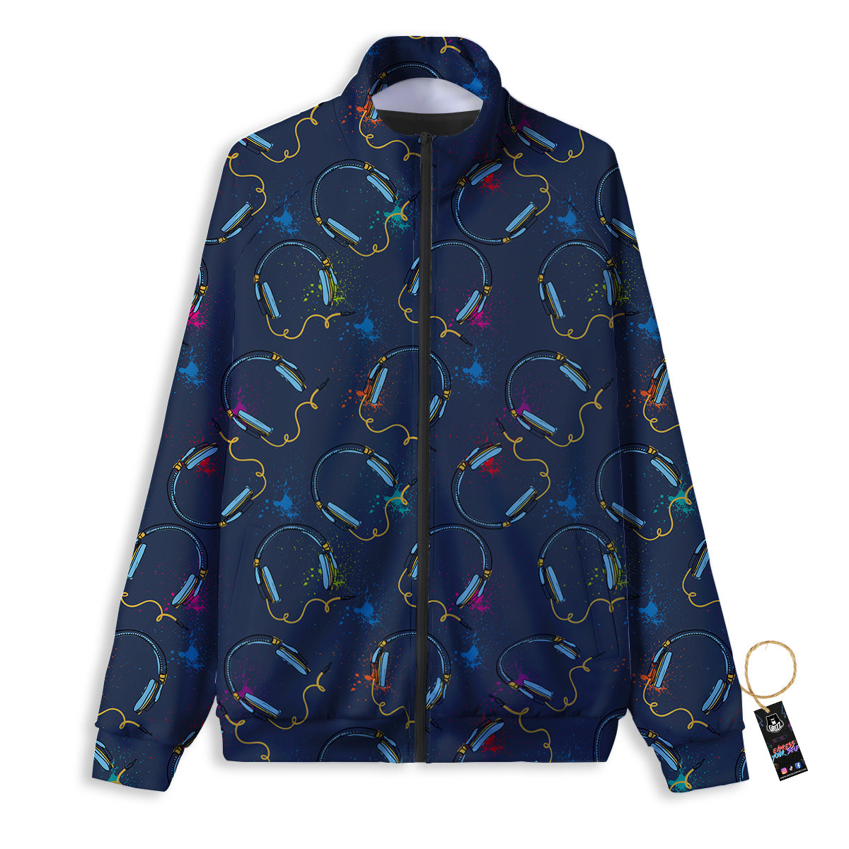 Abstract Headphone Blue Print Pattern Track Jacket-grizzshop