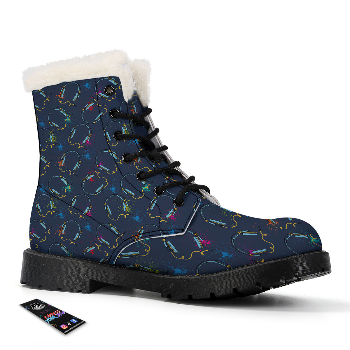 Abstract Headphone Blue Print Pattern Winter Boots-grizzshop