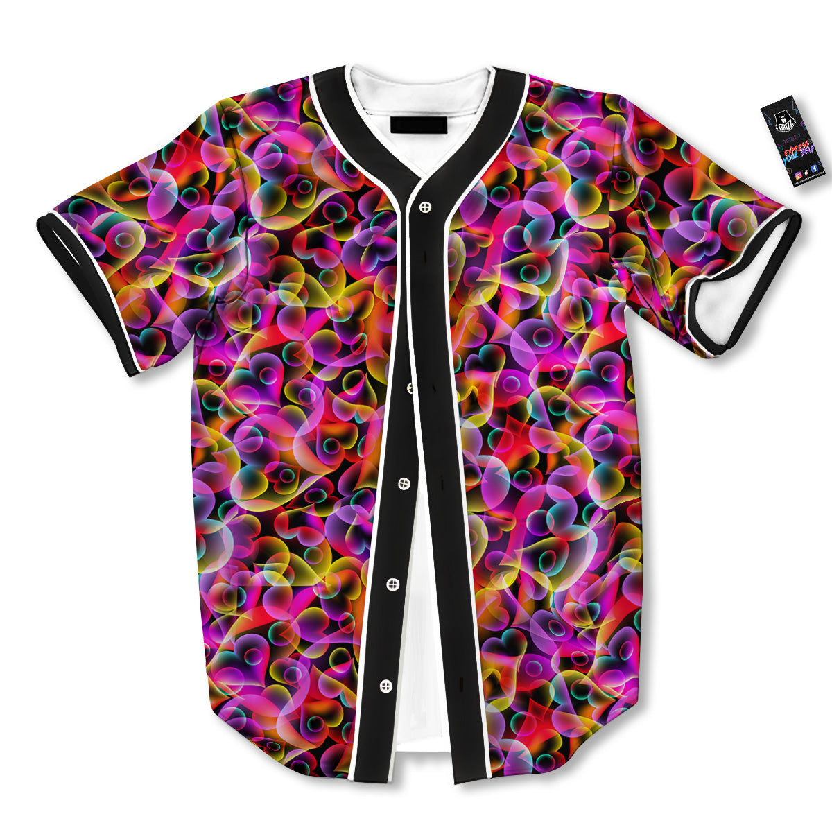 Abstract Hearts Neon Print Pattern Baseball Jersey-grizzshop