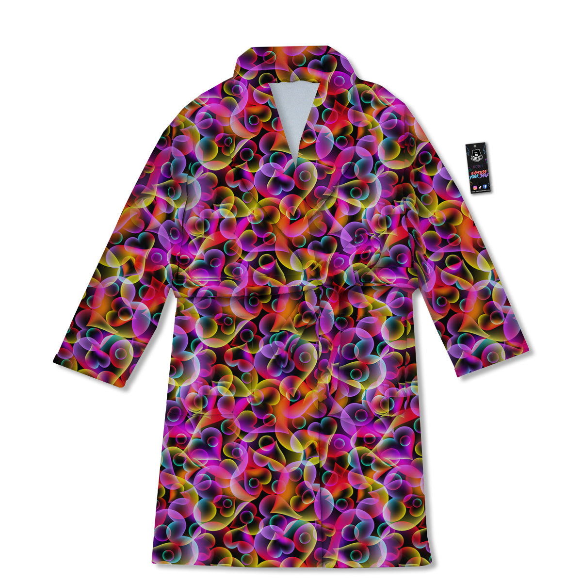 Abstract Hearts Neon Print Pattern Bathrobe-grizzshop