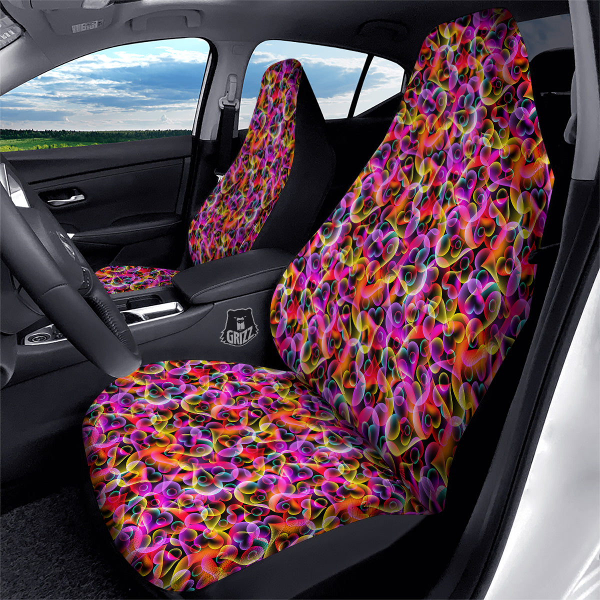 Abstract Hearts Neon Print Pattern Car Seat Covers-grizzshop