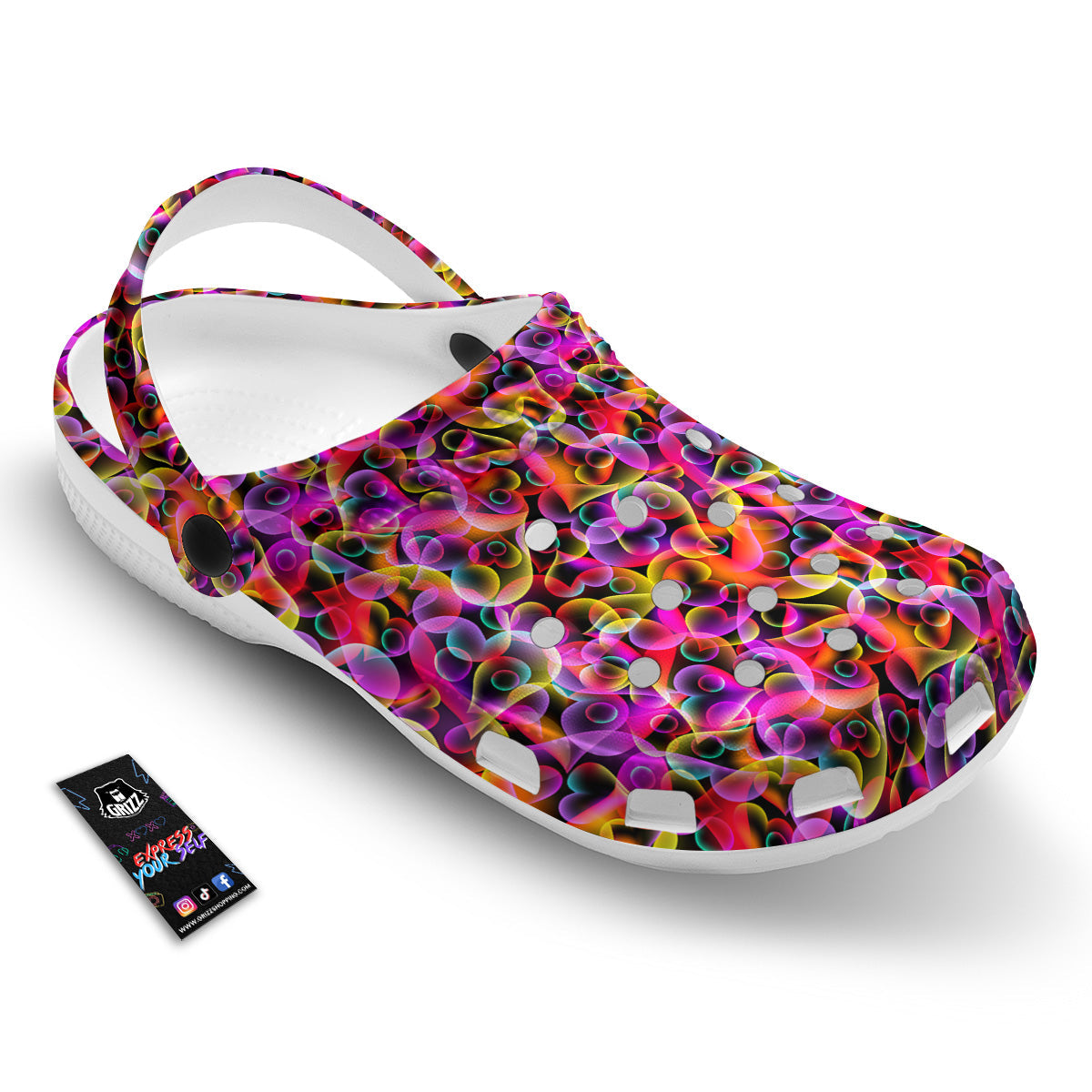 Abstract Hearts Neon Print Pattern Clog-grizzshop