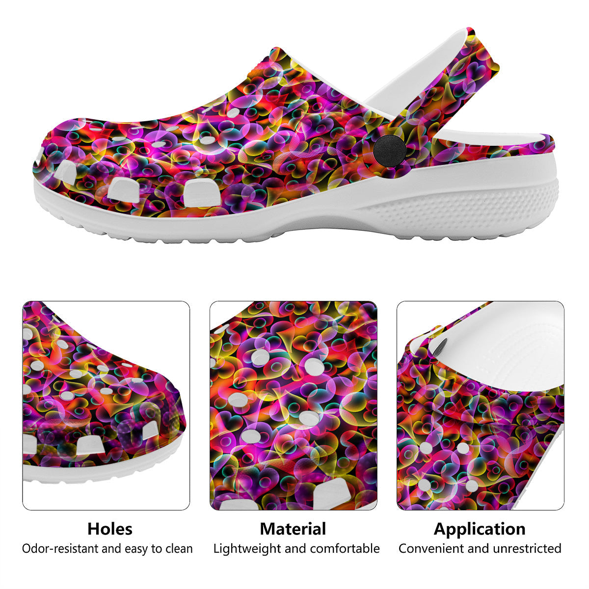 Abstract Hearts Neon Print Pattern Clog-grizzshop