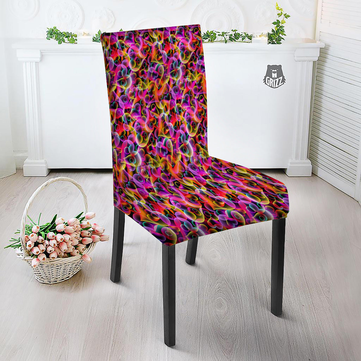 Abstract Hearts Neon Print Pattern Dining Chair Slipcover-grizzshop