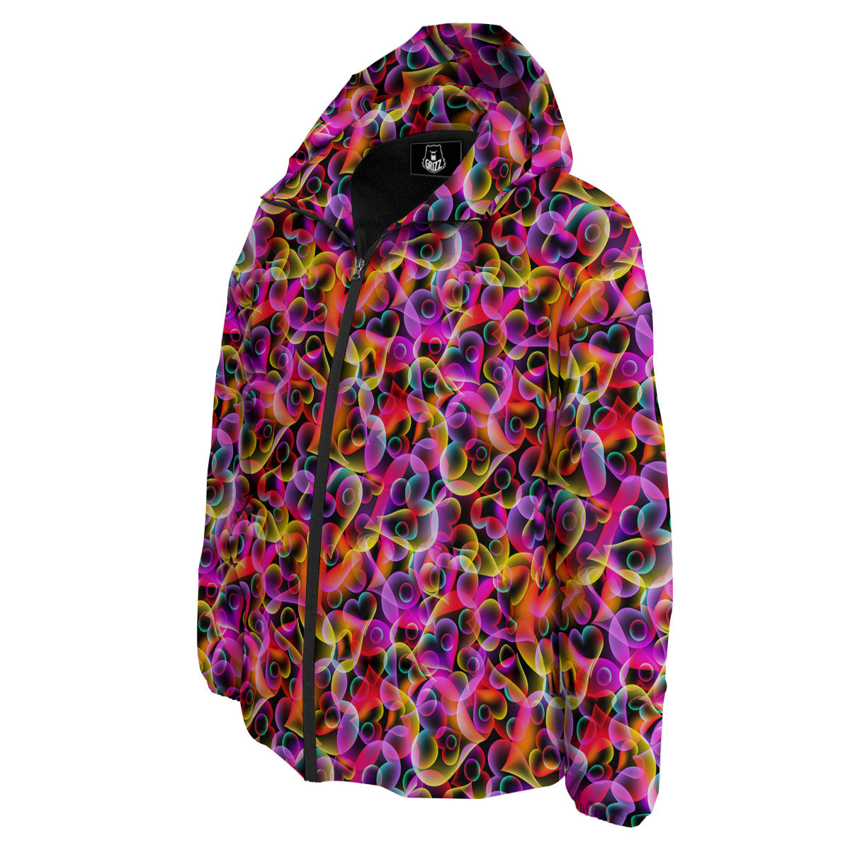 Abstract Hearts Neon Print Pattern Down Jacket-grizzshop