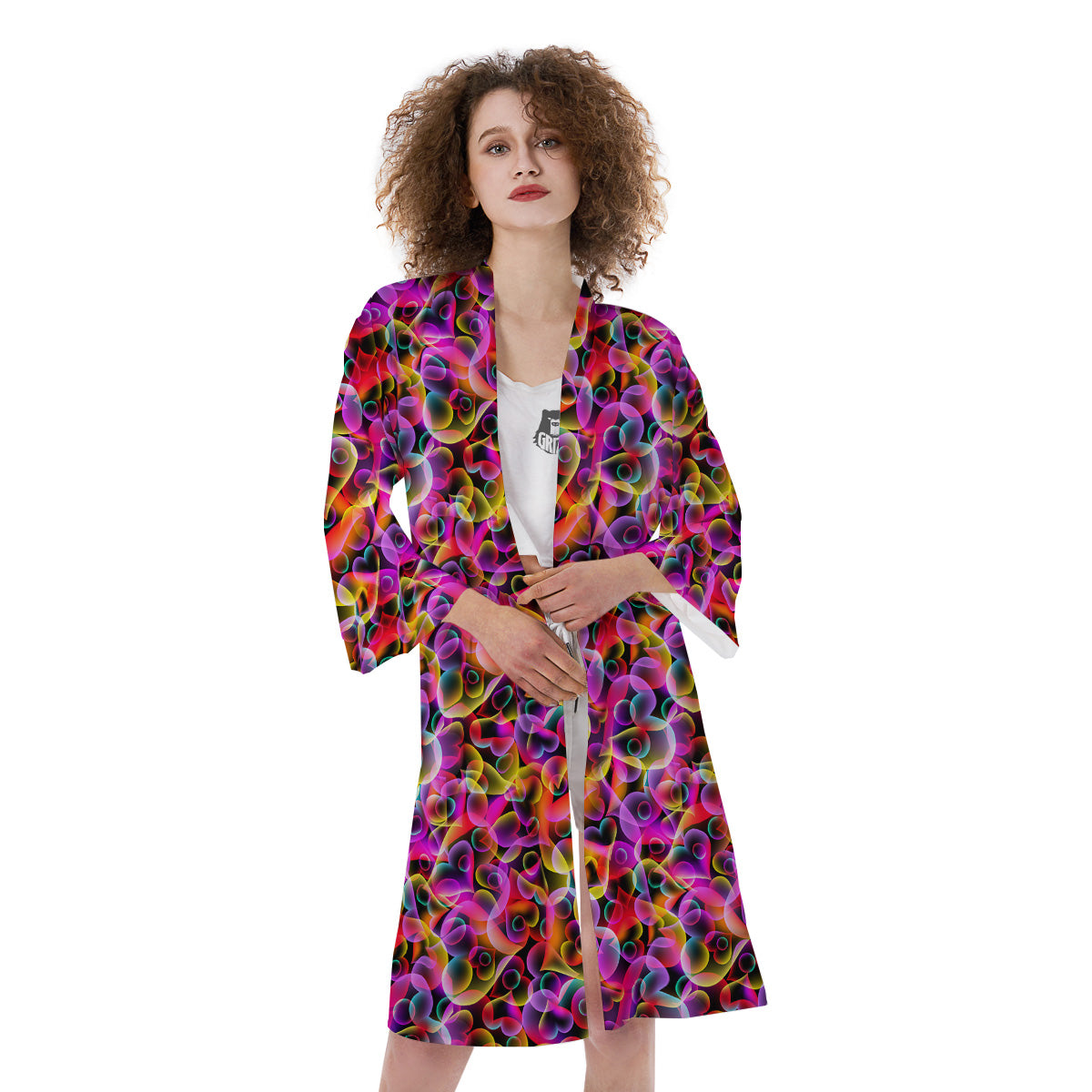 Abstract Hearts Neon Print Pattern Kimono-grizzshop