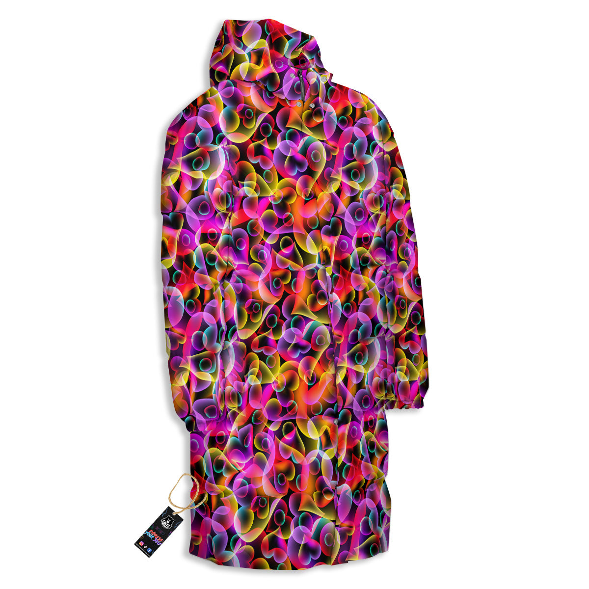 Abstract Hearts Neon Print Pattern Long Down Jacket-grizzshop