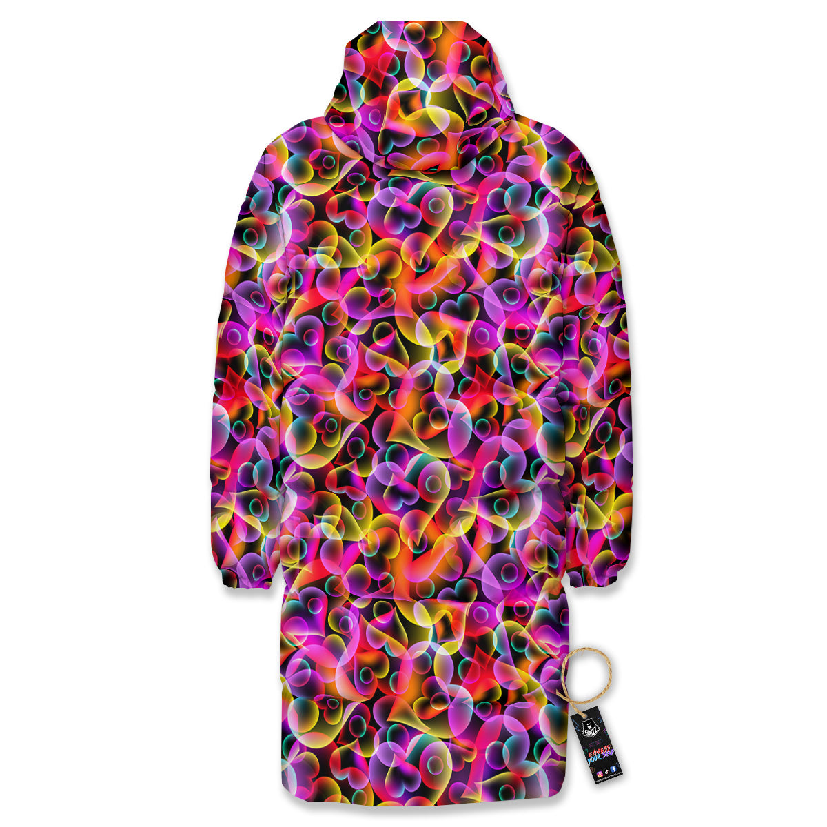 Abstract Hearts Neon Print Pattern Long Down Jacket-grizzshop