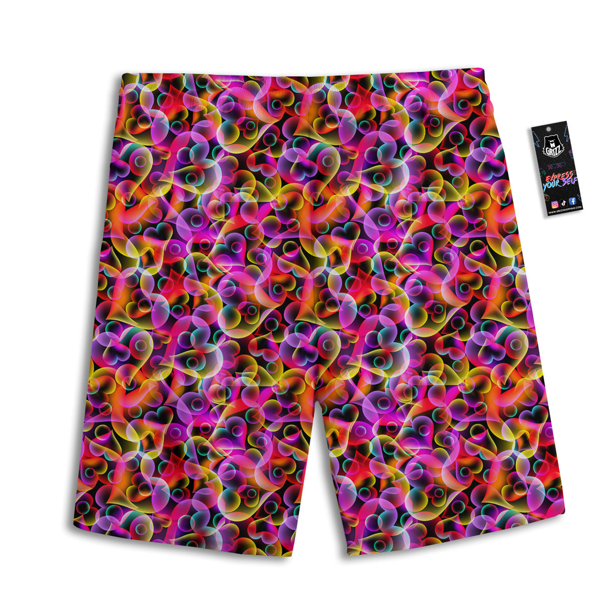 Abstract Hearts Neon Print Pattern Men's Athletic Shorts
