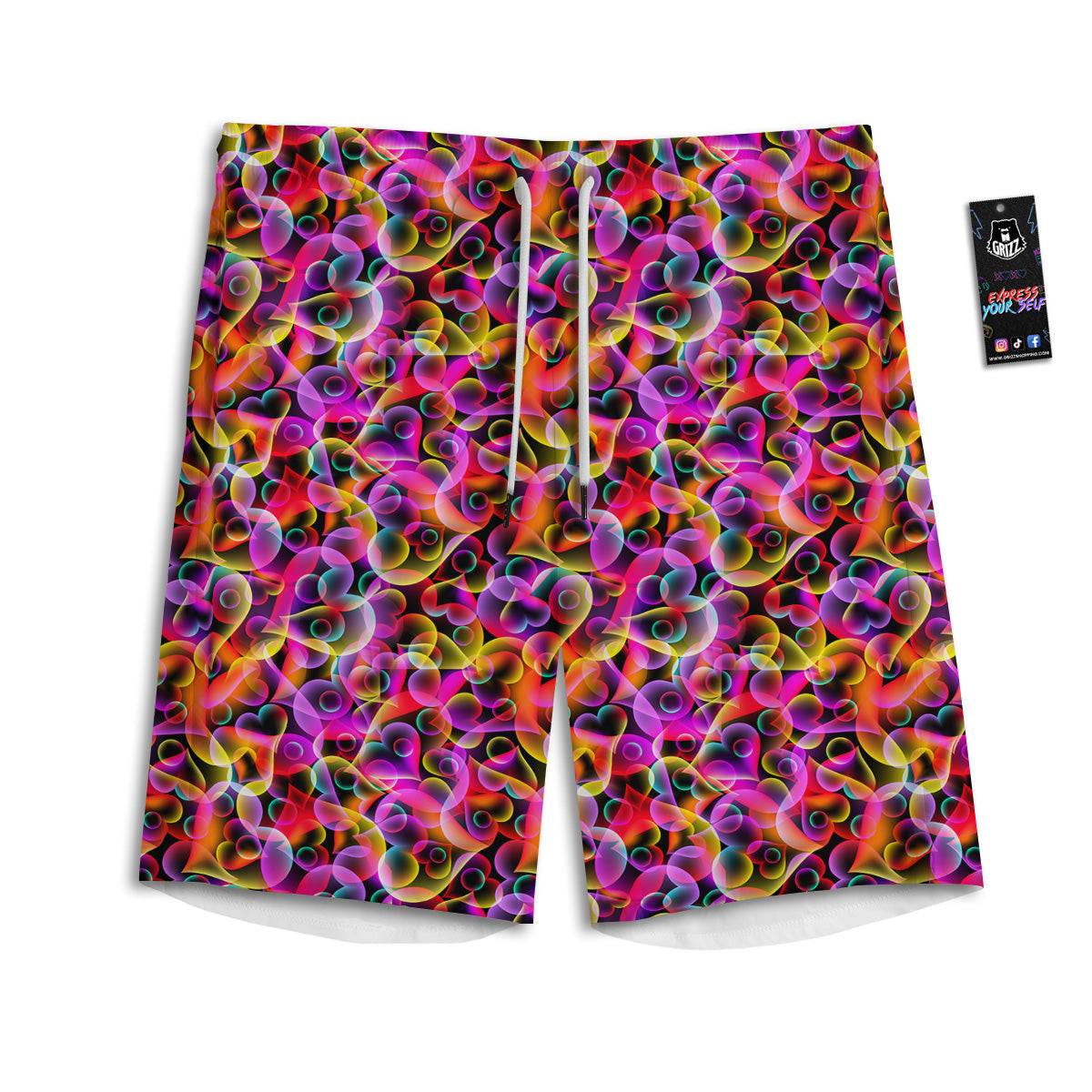Abstract Hearts Neon Print Pattern Men's Athletic Shorts