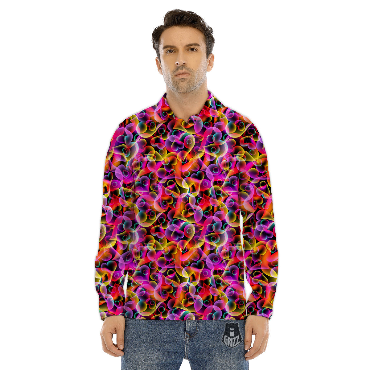 Abstract Hearts Neon Print Pattern Men's Dress Shirts-grizzshop