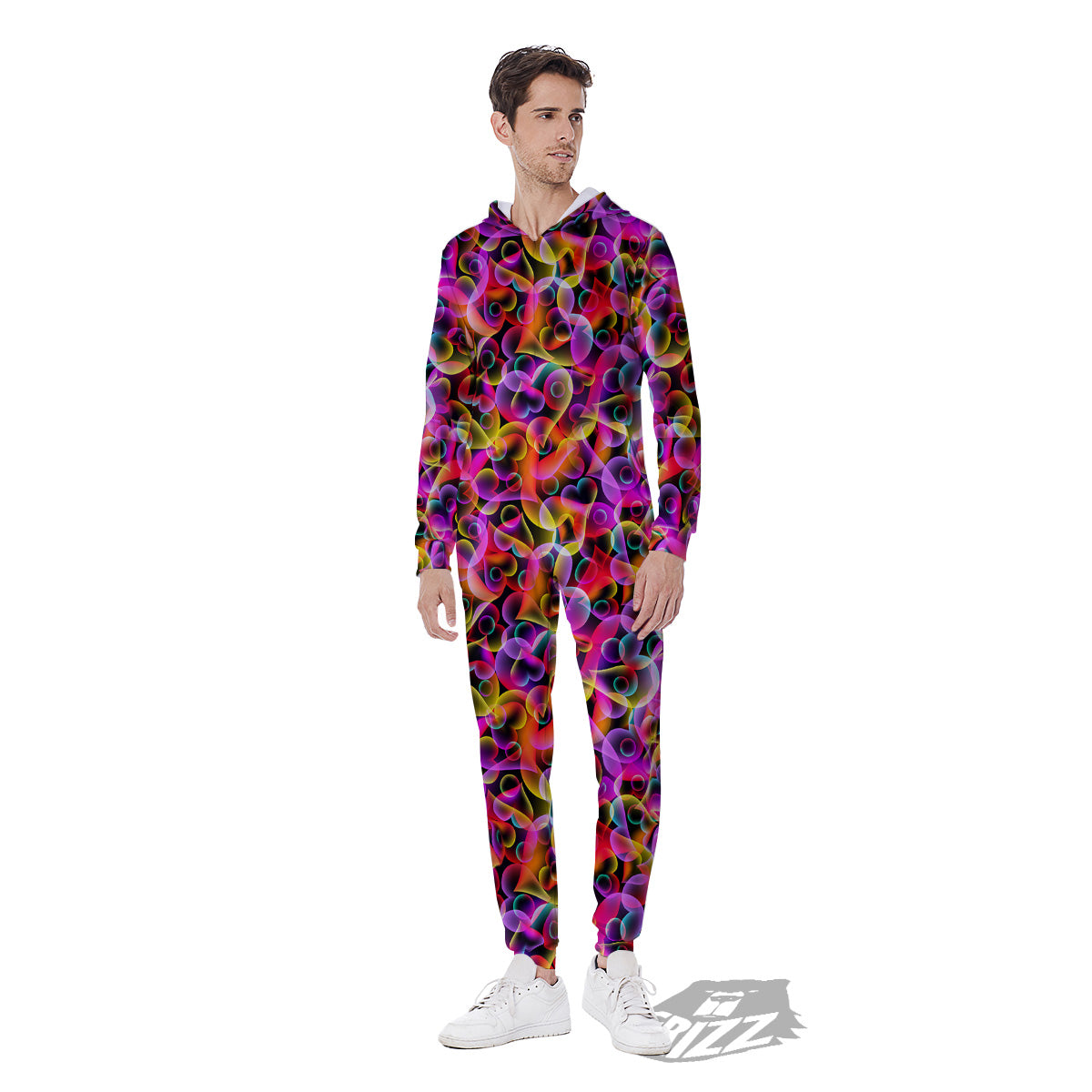 Abstract Hearts Neon Print Pattern Men's Jumpsuit-grizzshop