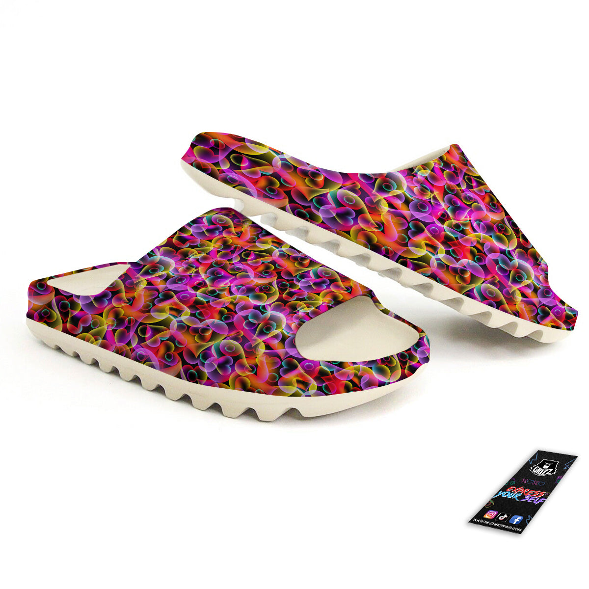 Abstract Hearts Neon Print Pattern Sandals-grizzshop