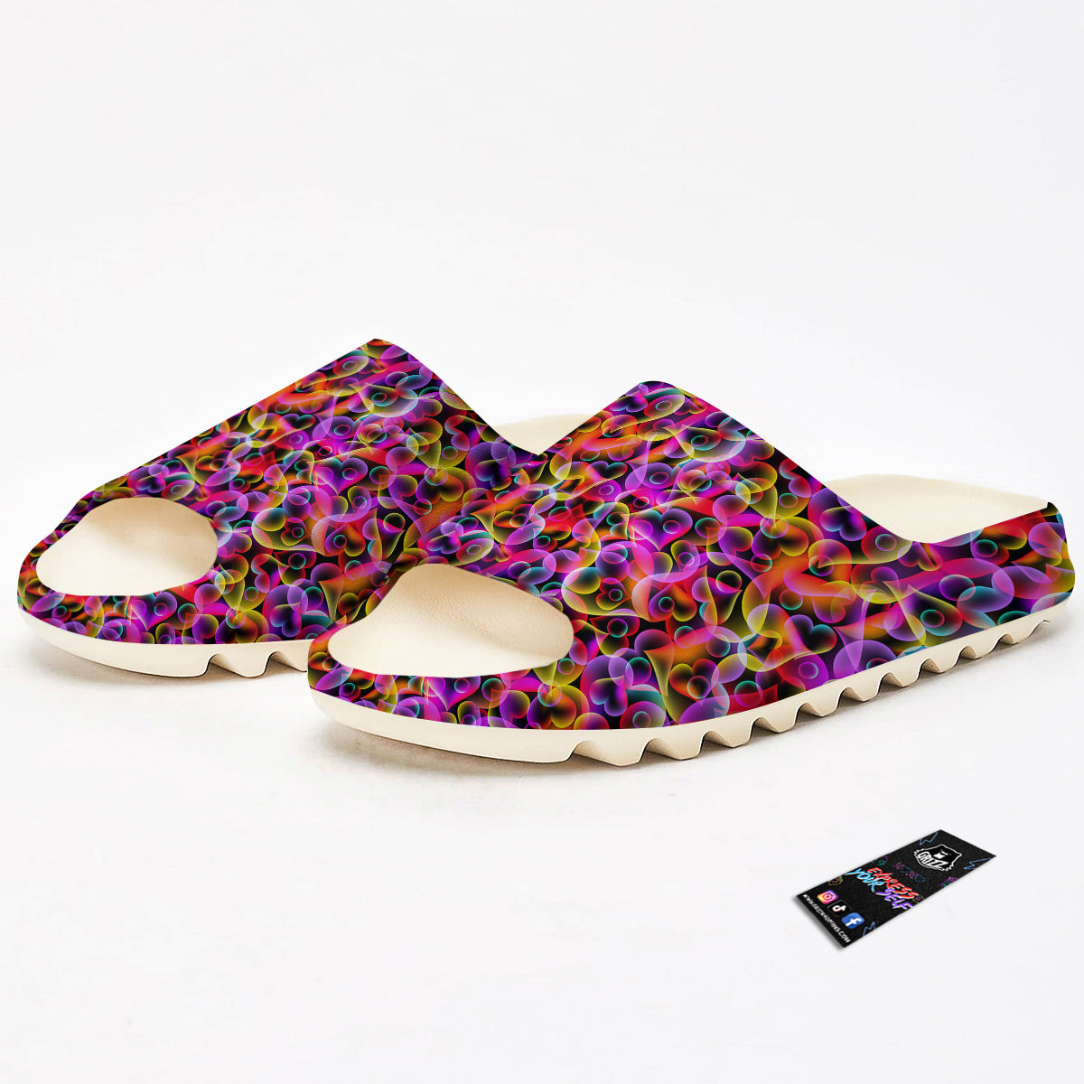 Abstract Hearts Neon Print Pattern Sandals-grizzshop
