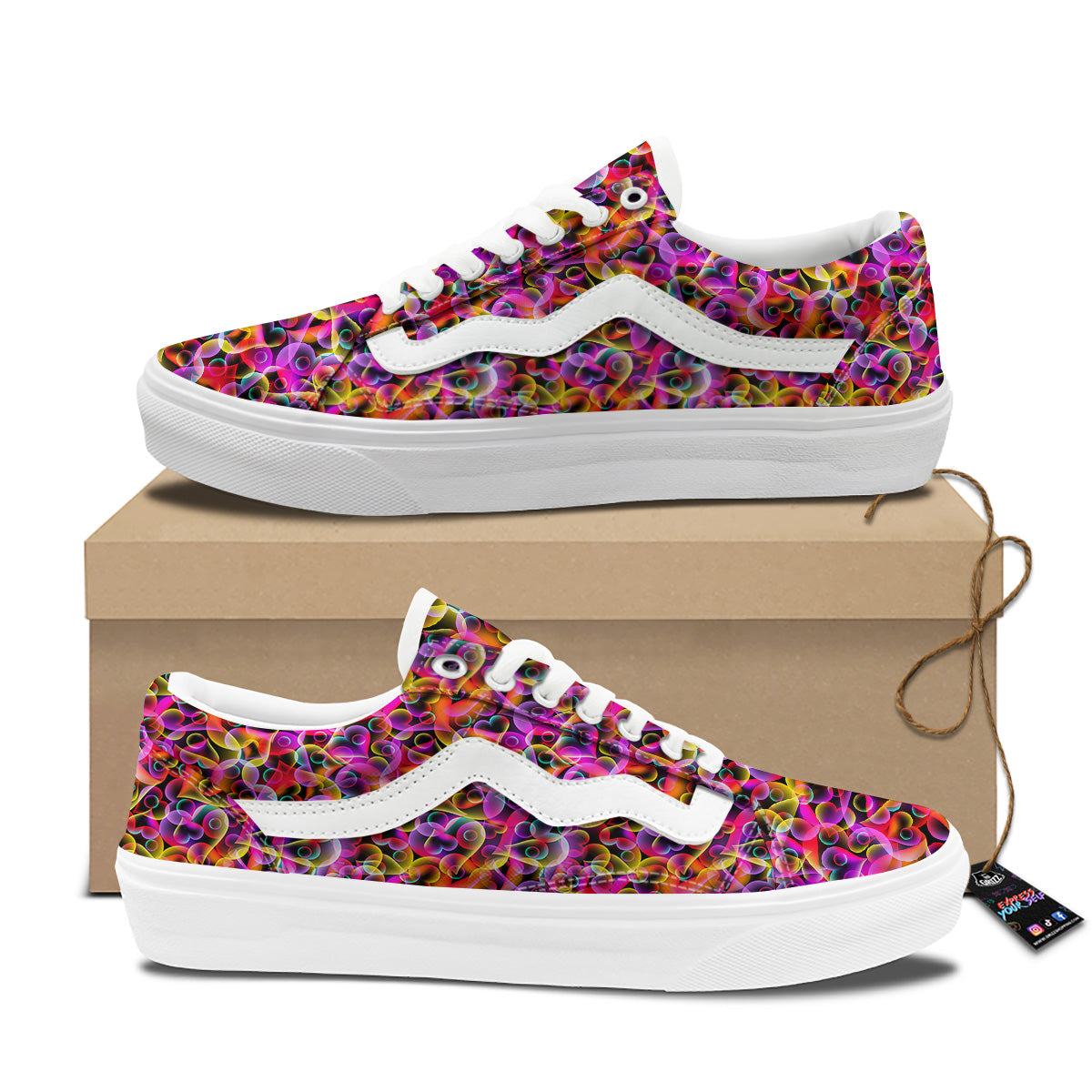 Abstract Hearts Neon Print Pattern Skate Shoes-grizzshop