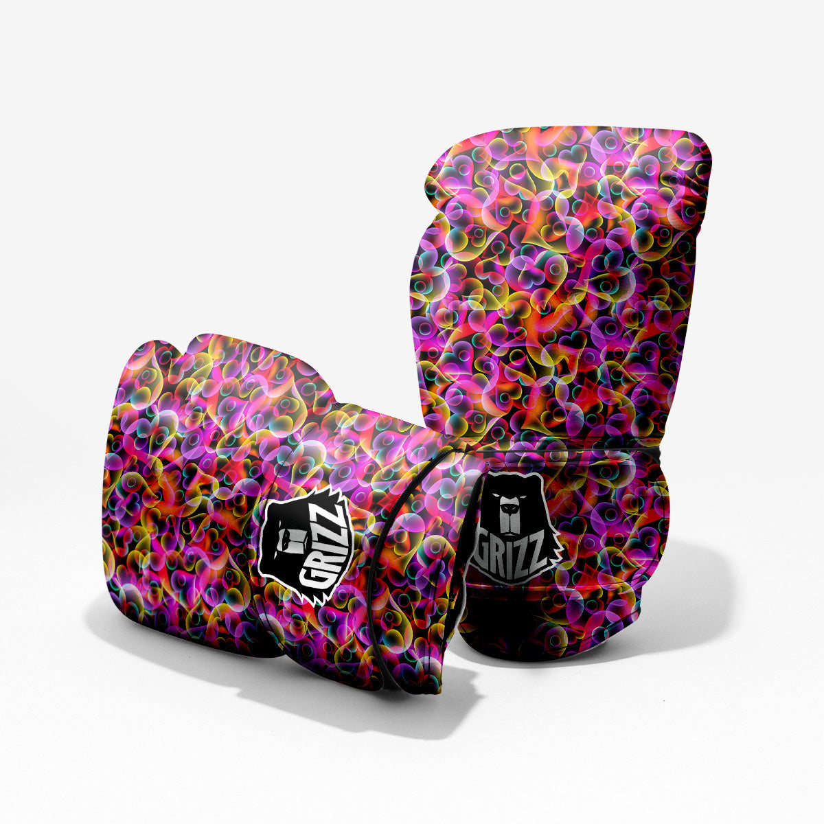 Abstract Hearts Neon Print Pattern Pro Boxing Glove