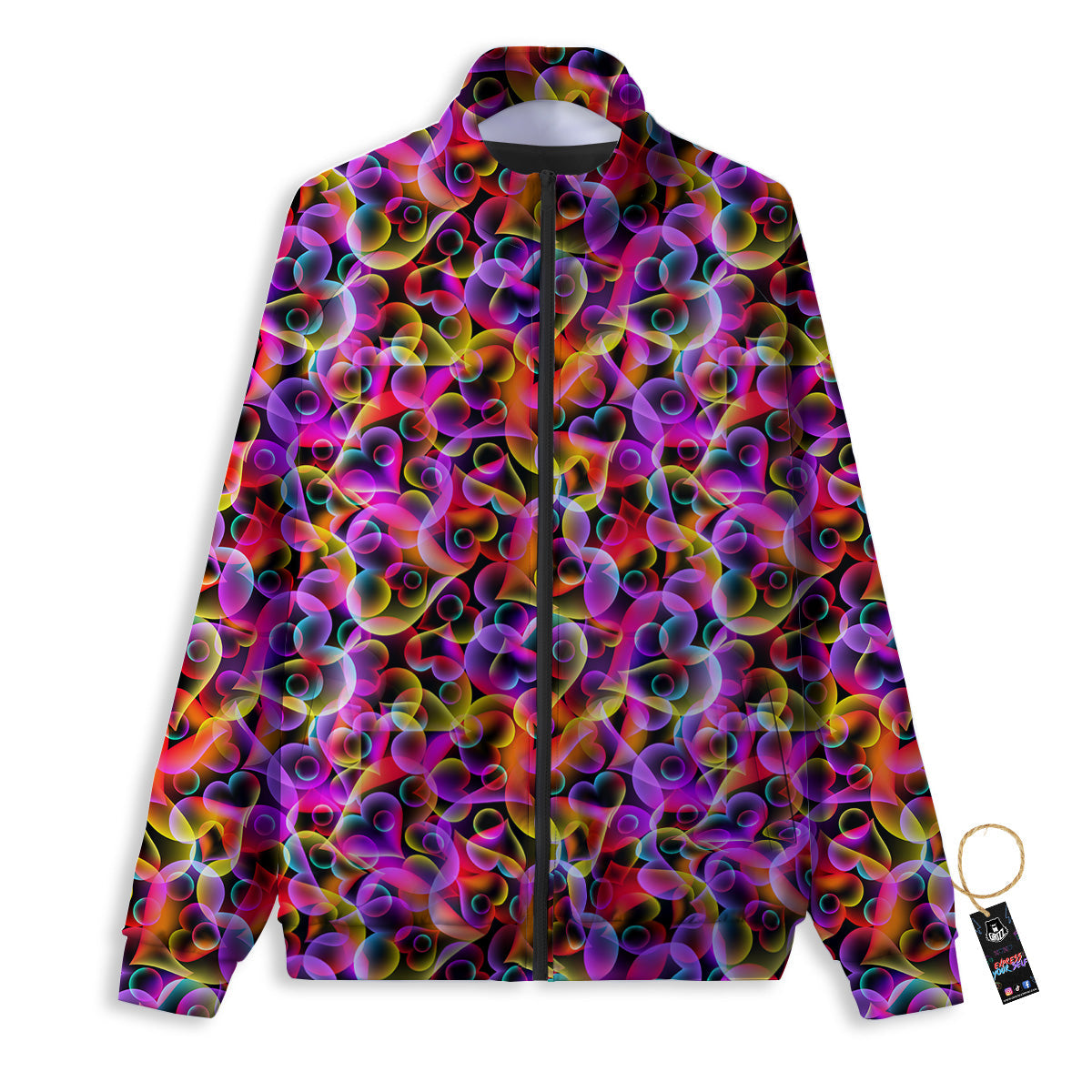 Abstract Hearts Neon Print Pattern Track Jacket-grizzshop