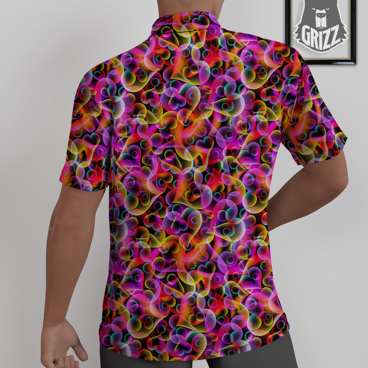 Abstract Hearts Neon Print Pattern Untucked Shirts-grizzshop