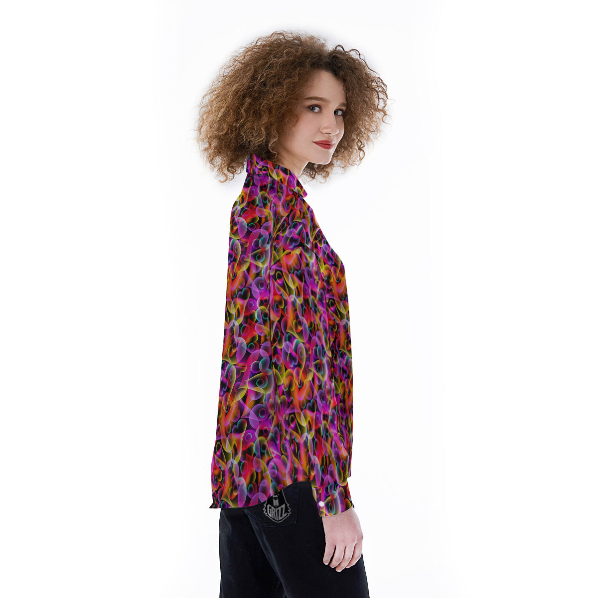 Abstract Hearts Neon Print Pattern Women's Long Sleeve Shirts-grizzshop