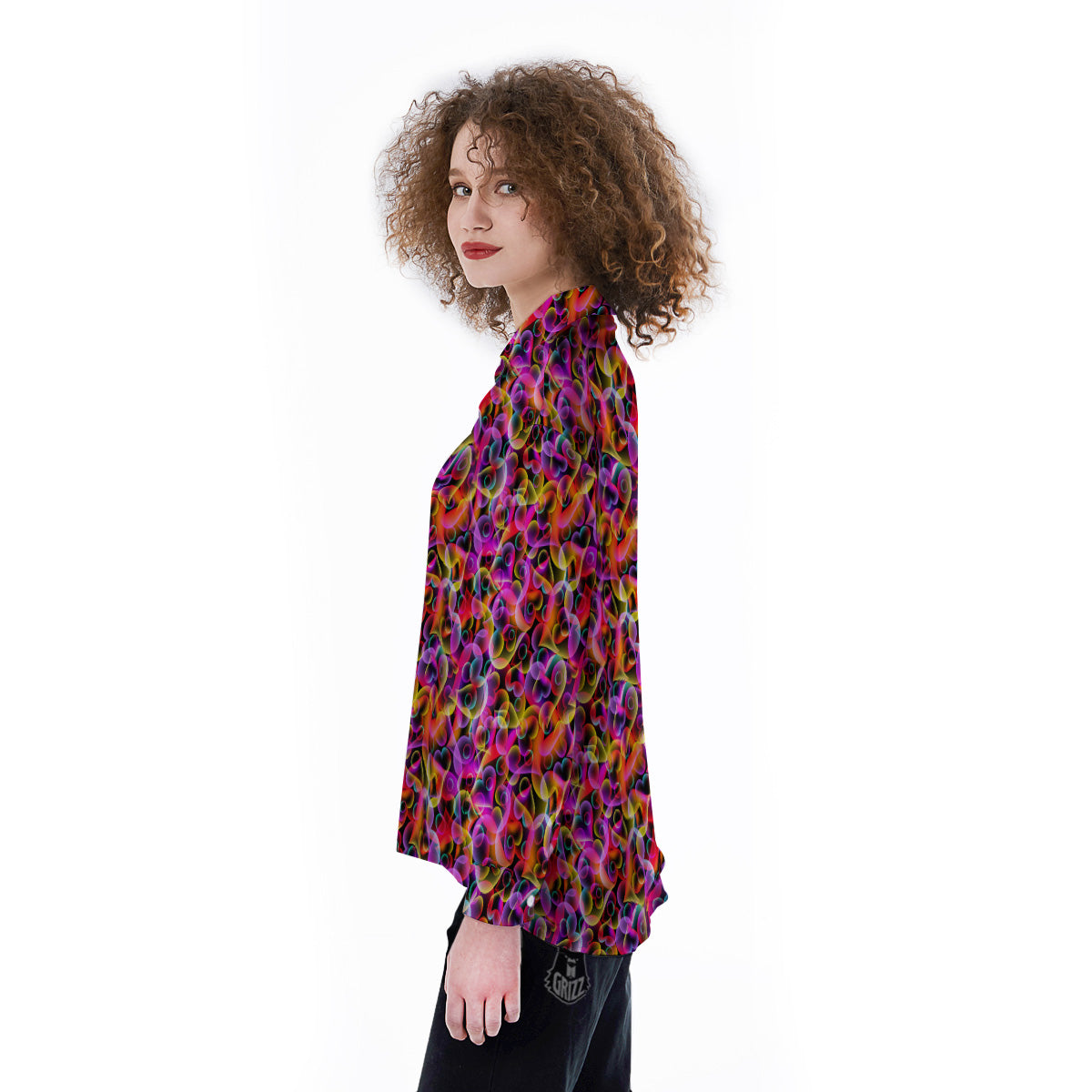 Abstract Hearts Neon Print Pattern Women's Long Sleeve Shirts-grizzshop