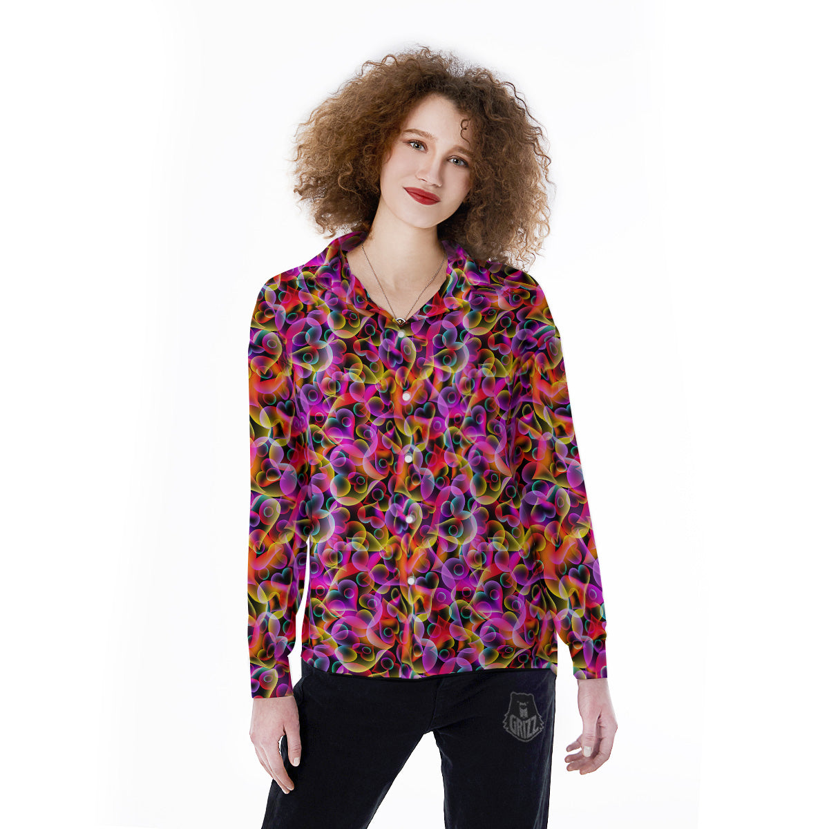 Abstract Hearts Neon Print Pattern Women's Long Sleeve Shirts-grizzshop