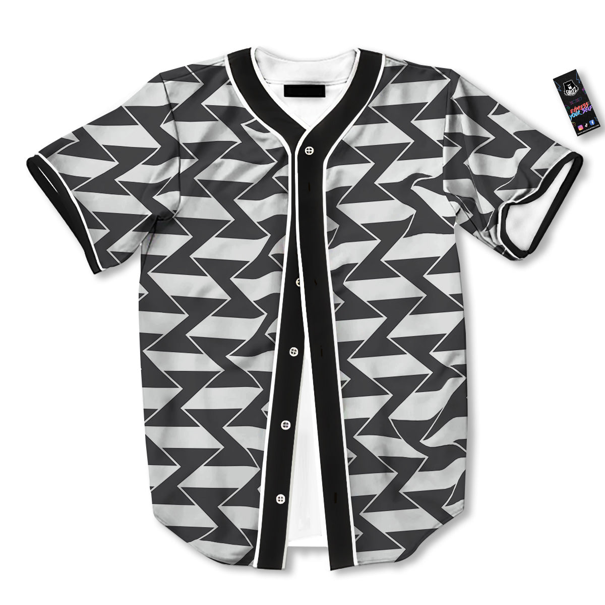 Abstract Heometric Zigzag Print Pattern Baseball Jersey-grizzshop