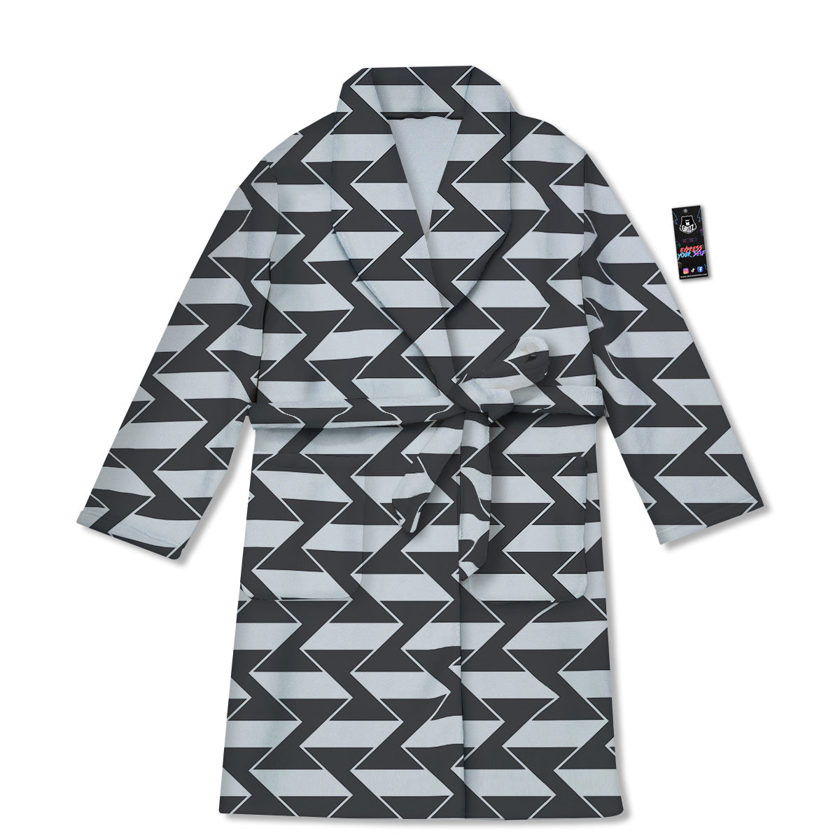 Abstract Heometric Zigzag Print Pattern Bathrobe-grizzshop