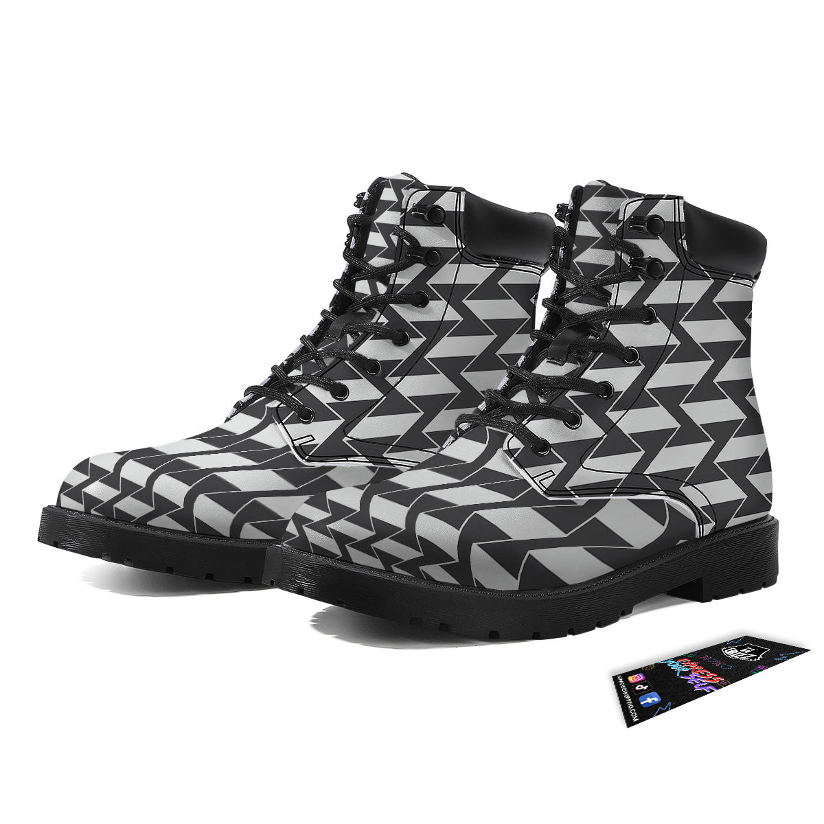 Abstract Heometric Zigzag Print Pattern Boots-grizzshop