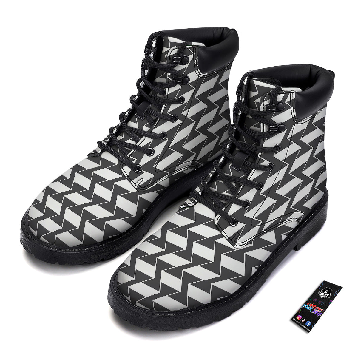 Abstract Heometric Zigzag Print Pattern Boots-grizzshop
