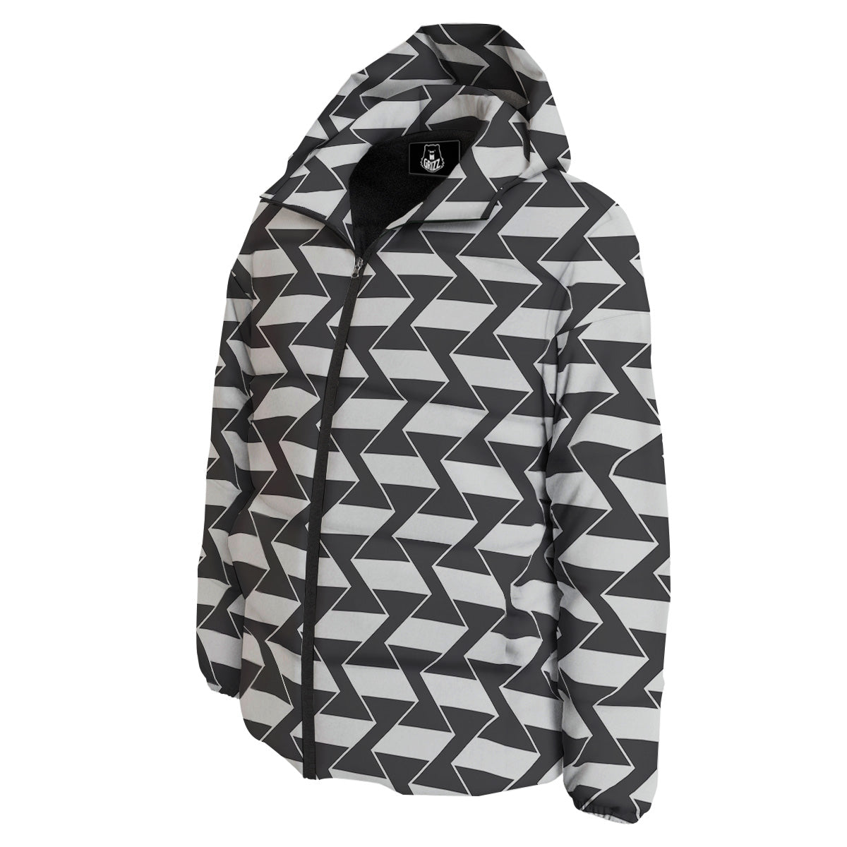 Abstract Heometric Zigzag Print Pattern Down Jacket-grizzshop