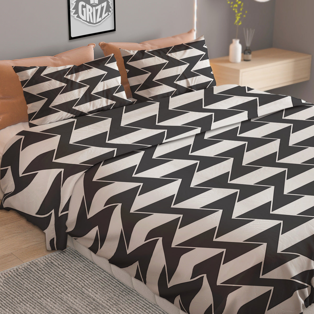 Abstract Heometric Zigzag Print Pattern Duvet Cover Bedding Set-grizzshop