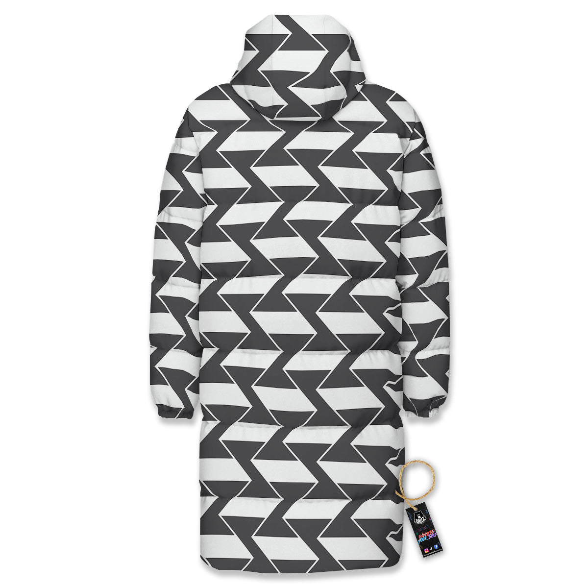 Abstract Heometric Zigzag Print Pattern Long Down Jacket-grizzshop