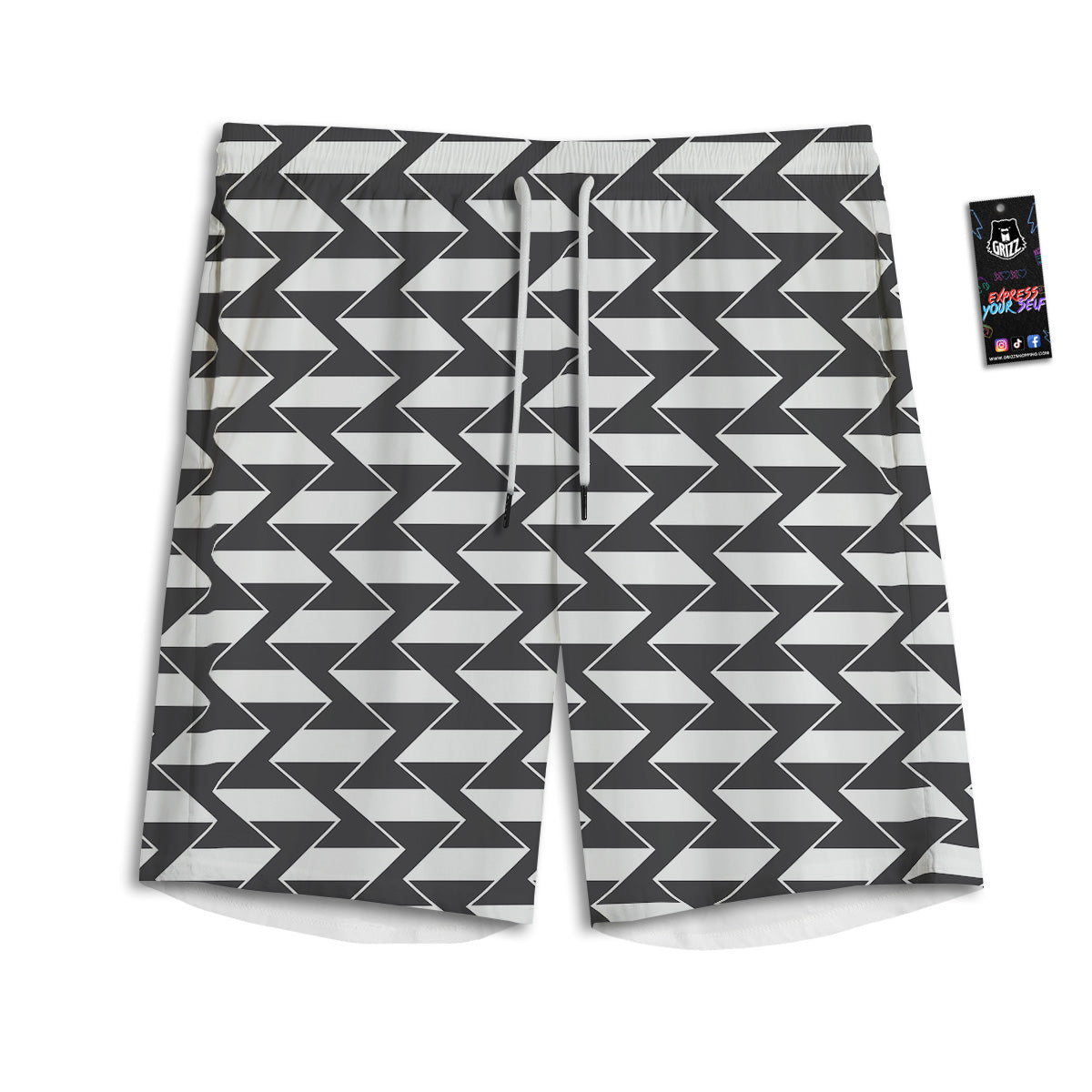 Abstract Heometric Zigzag Print Pattern Men's Athletic Shorts-grizzshop
