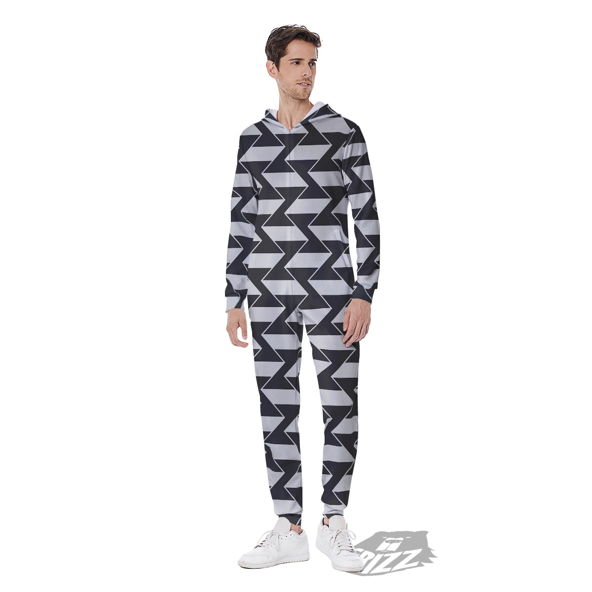Abstract Heometric Zigzag Print Pattern Men's Jumpsuit-grizzshop