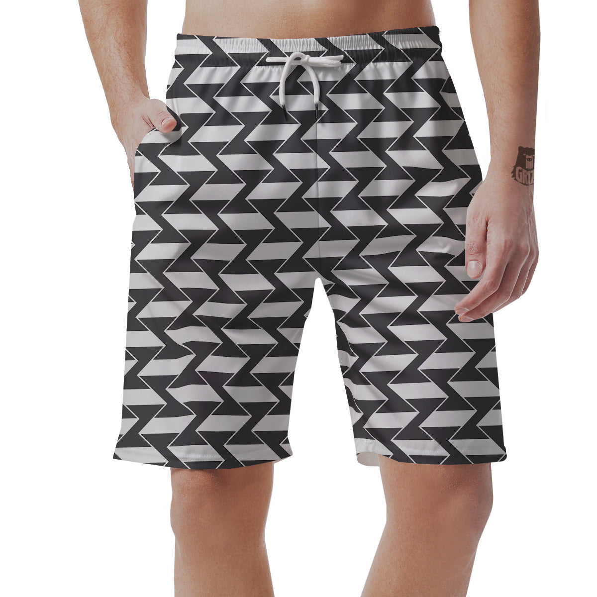 Abstract Heometric Zigzag Print Pattern Men's Shorts-grizzshop