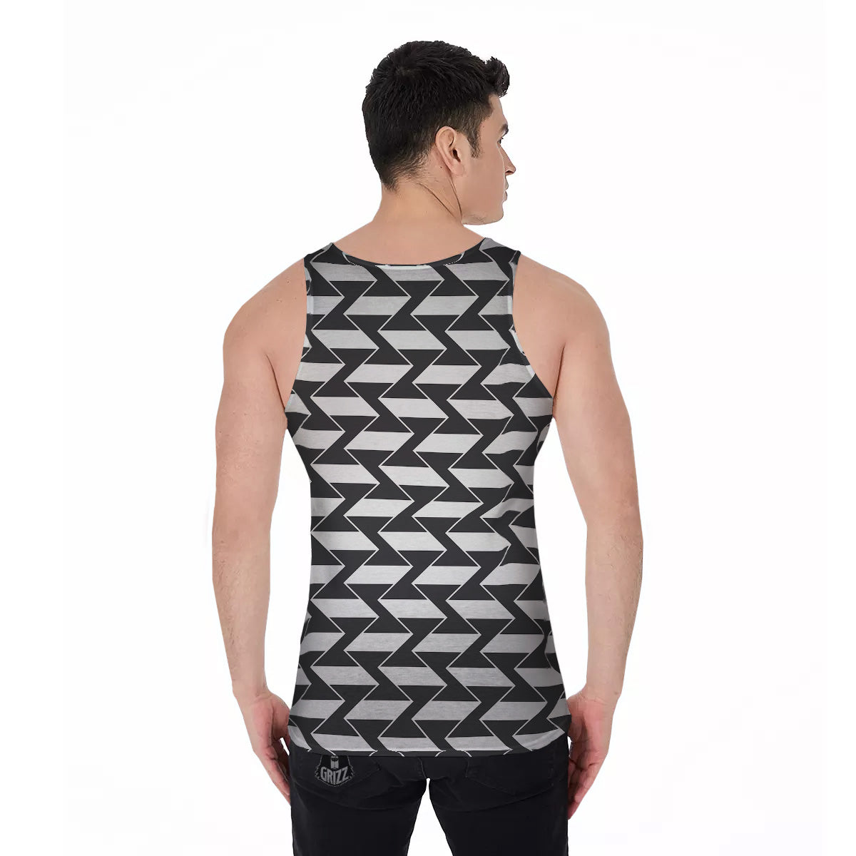 Abstract Heometric Zigzag Print Pattern Men's Tank Top-grizzshop