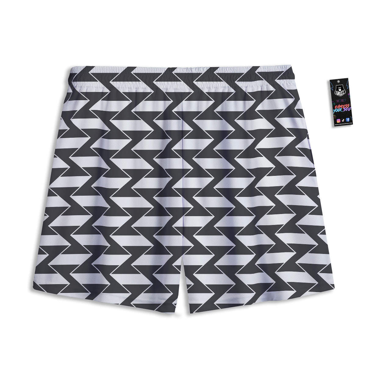 Abstract Heometric Zigzag Print Pattern Mesh Shorts-grizzshop